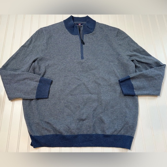 Vineyard Vines Men Boathouse Stripe Sweater 1/4 Zip Pullover Wool Blend XXL 828 - Picture 1 of 3